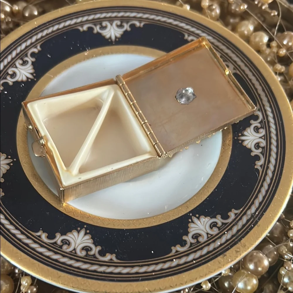 Vintage Gold & Rhinestone Pill Box